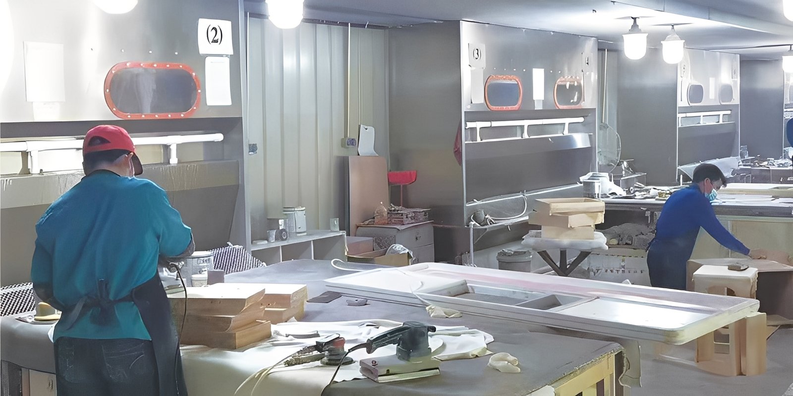 Person working on computers in a plant warehouse
